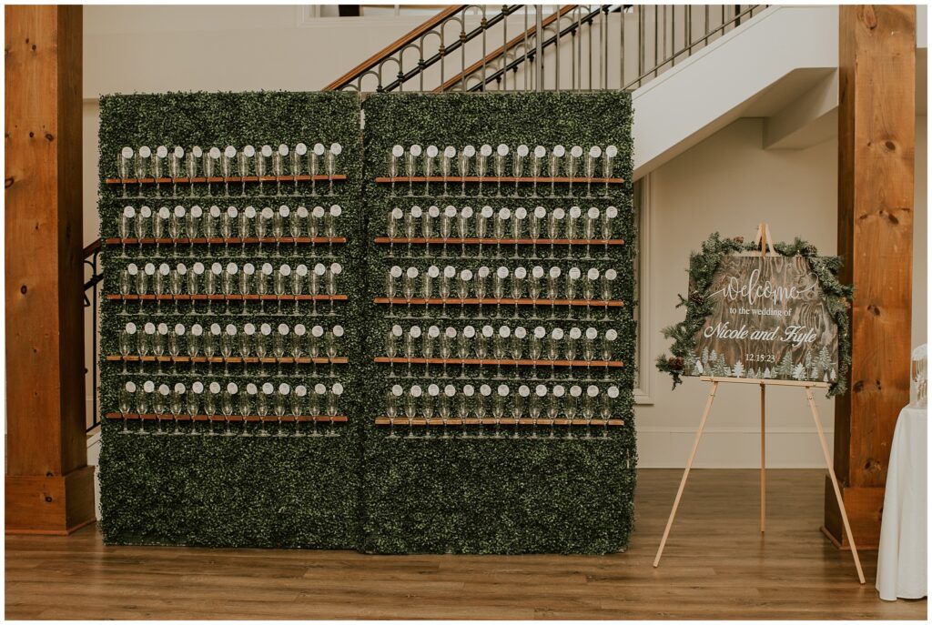 Hedge Champagne Wall, Wedding Guest Seating Chart, Photos by Sydney Madison Creative