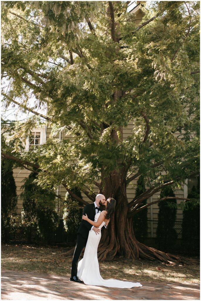 Outdoor Bride and Groom Wedding Portraits at The Community House of Moorestown, NJ by Sydney Madison Creative