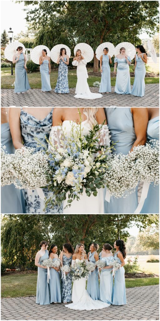 Blue Bridesmaid Photos with Parisols at The Conservatory in NJ by Sydney Madison Creative