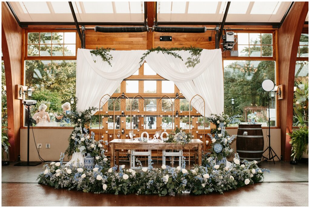 Sweetheart Table at The Conservatory at Sussex Wedding Reception NJ by Sydney Madison Creative, Blue & White Theme