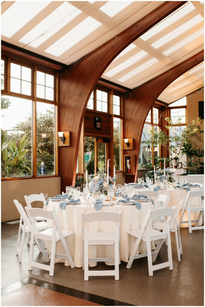 The Conservatory at Sussex Wedding Reception NJ by Sydney Madison Creative, Blue & White Theme