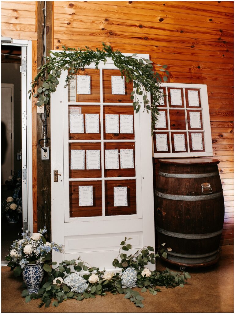 Rustic Elegent Seating Chart, Photo by Sydney Madison Creative, Blue & White Theme