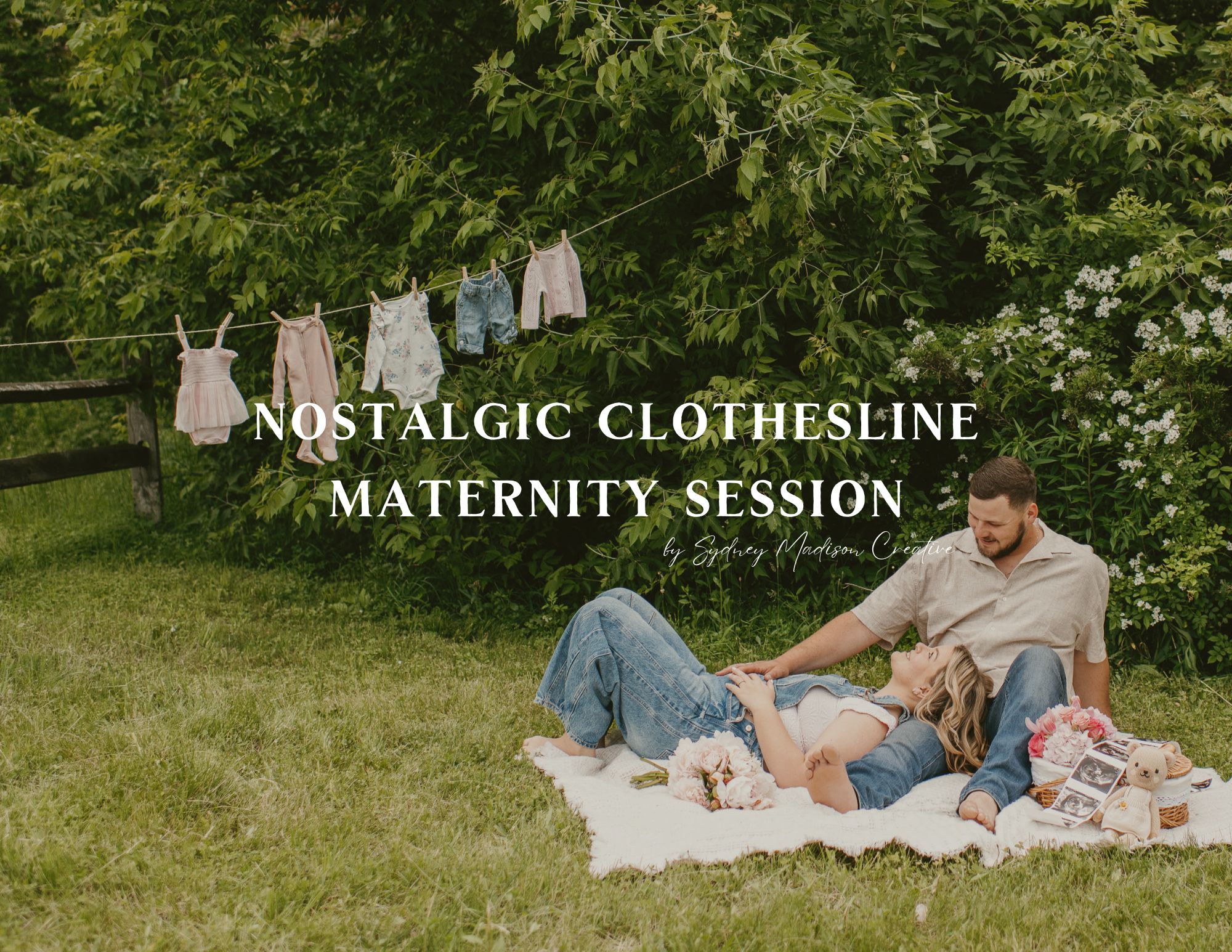 Nostalgic Clothesline Maternity Baby Announcement Photoshoot by Sydney Madison Creative